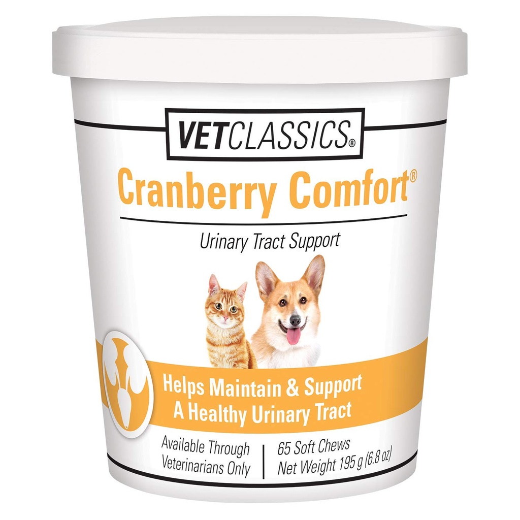 Vet Classics Cranberry Comfort Urinary Tract Pet Supplemento per cani, gatti – Mantiene la salute della vescica del cane, controllo della vescica del gatto – Integratori per l'incontinenza – 65 Soft Chews