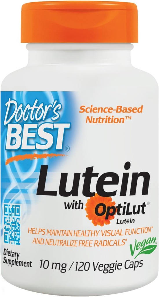 Miglior Lutein del dottore con OptiLut, Non OGM, Vegan, Gluten Free, Soy Free, Salute degli occhi, 10 mg, 120 Caps Veggie