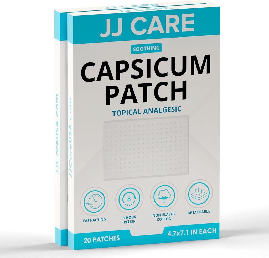 JJ CARE Capsicum Patch (40 PCS), 4.7" x 7.1" Soothing Capsaicin Patch, Capsicum Patches per Neck, Spalla, Muscolo Soreness- 8 ore di sollievo
