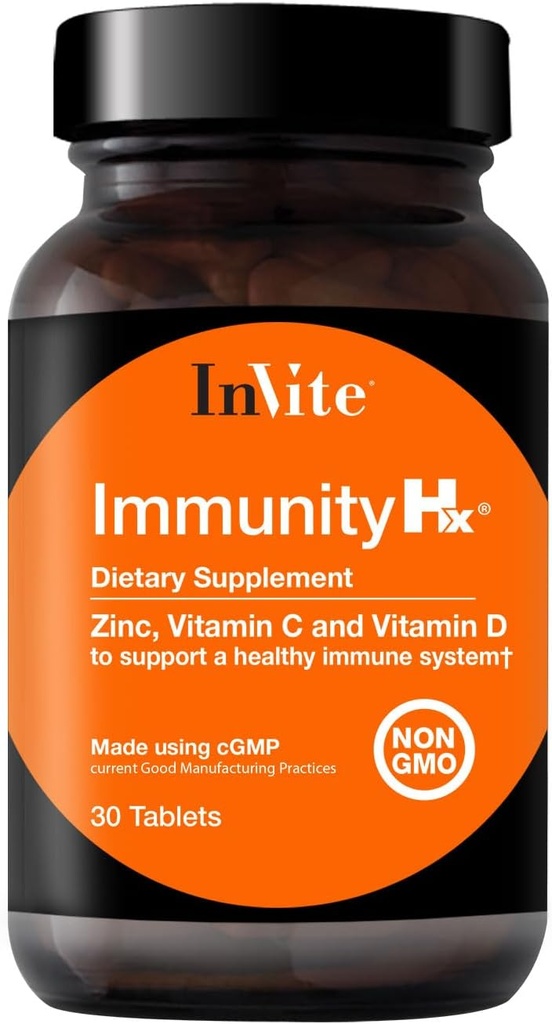 Invite Health Immunity HxTM - Supporta un sistema immunitario sano - 500 mg di vitamina C, 50 mcg (2000 IU) di vitamina D3 e 30 mg di zinco - 30 compresse (2-Pack)