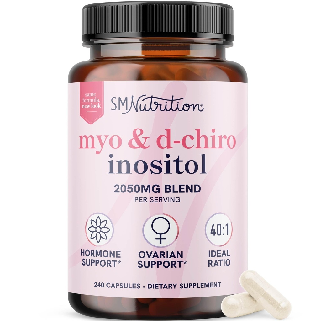 Myo-Inositol & D-Chiro Inositol per l'equilibrio dell'ormone per le donne | Rapporto ideale 40:1 | Ciclo mestruale e supporto sanitario ovarico Supplemento | Myo 2000mg & D Chiro 50mg con vitamina B8 | 240 Conte