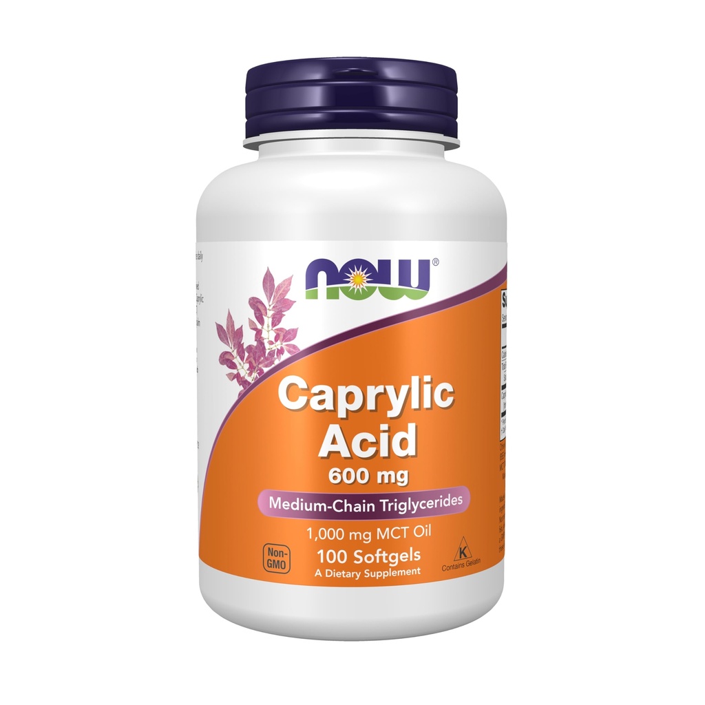 NOW Integratori alimentari, Acido Caprylic 600 mg, MCT (Trigliceridi medio-caina), 100 Softgels