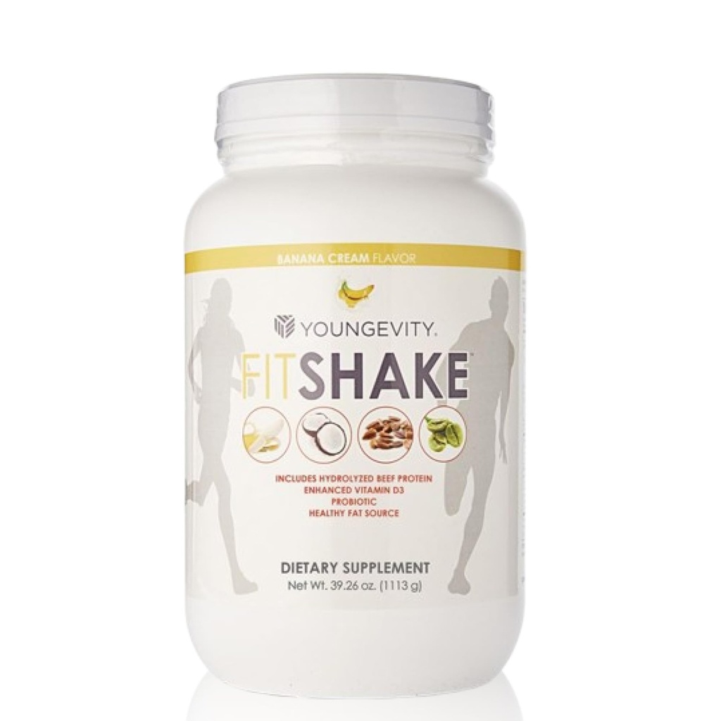 Youngevity FitShakeTM Banana Cream | 20g Gut-Friendly Protein | Elettroliti, Minerali, Collagene, Gelatina, Vitamina D, Probiotici e Altro | 30 Serve - 2.4 lbs