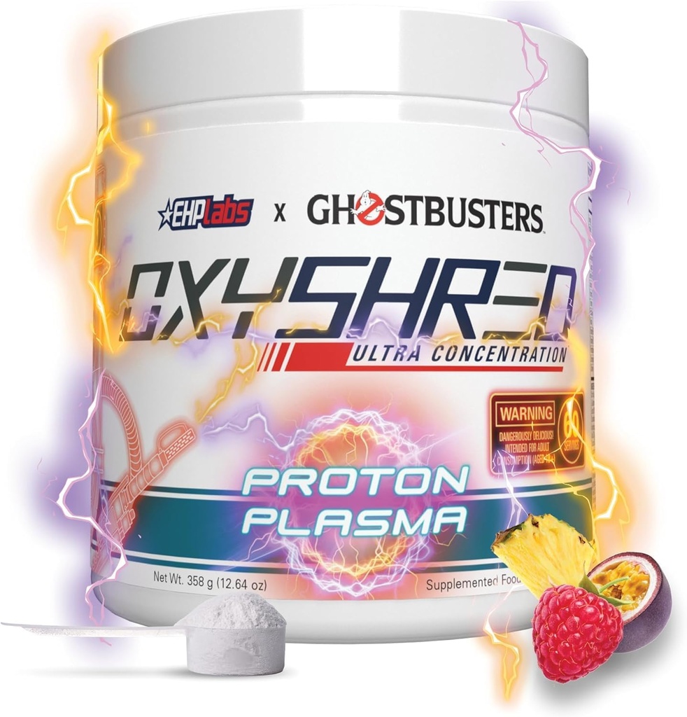 EHP Labs x Ghostbusters OxyShred Pre Workout Powder & Shredding Supplement - Preworkout Powder with Acetyl L Carnitina, Energy Boost Drink - Proton Plasma, 60 Servings