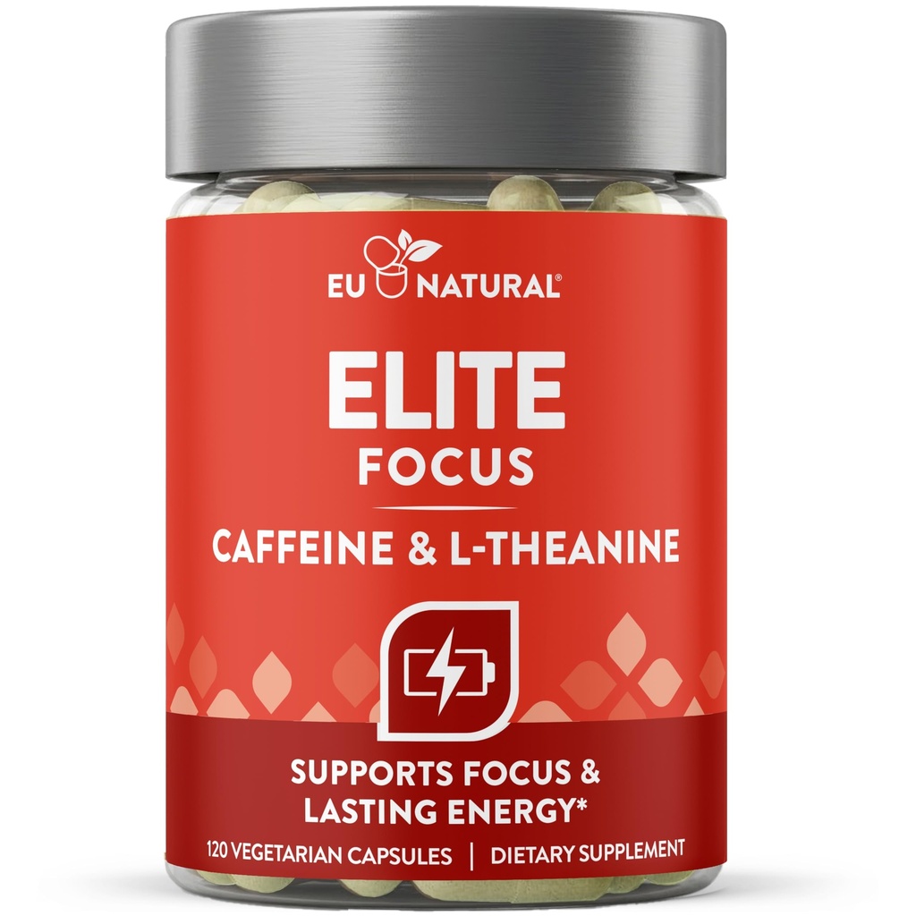 Pillole di caffeina Elite con L-teanina – Integratori di energia concentrata Jitter-Free – Stack pulito e naturale nootropico per prestazioni cognitive intelligenti – 120 capsule morbide