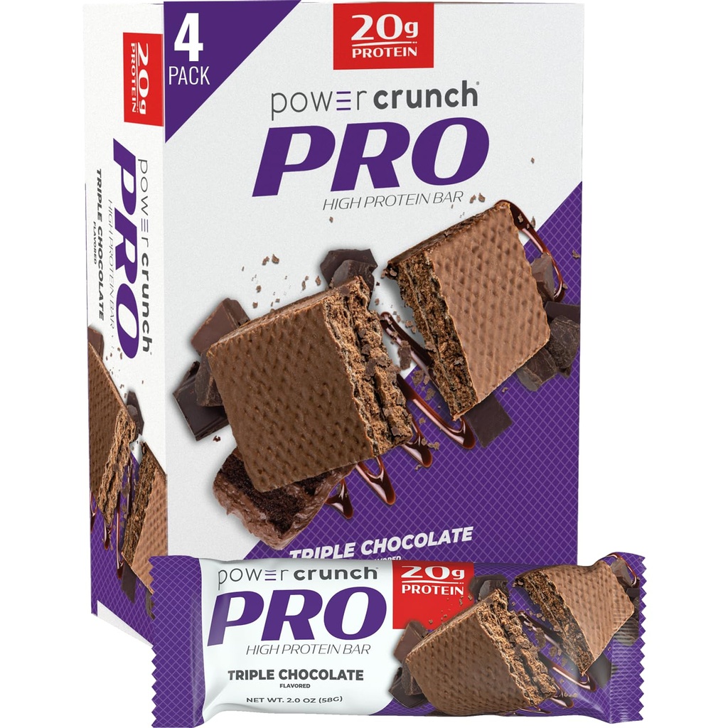 Barrette di Wafer proteiche Power Crunch PRO, Spuntini ad alta proteina con Gusto Delizioso, Cioccolato Triple, Oncia 2.0 (4 Conte)