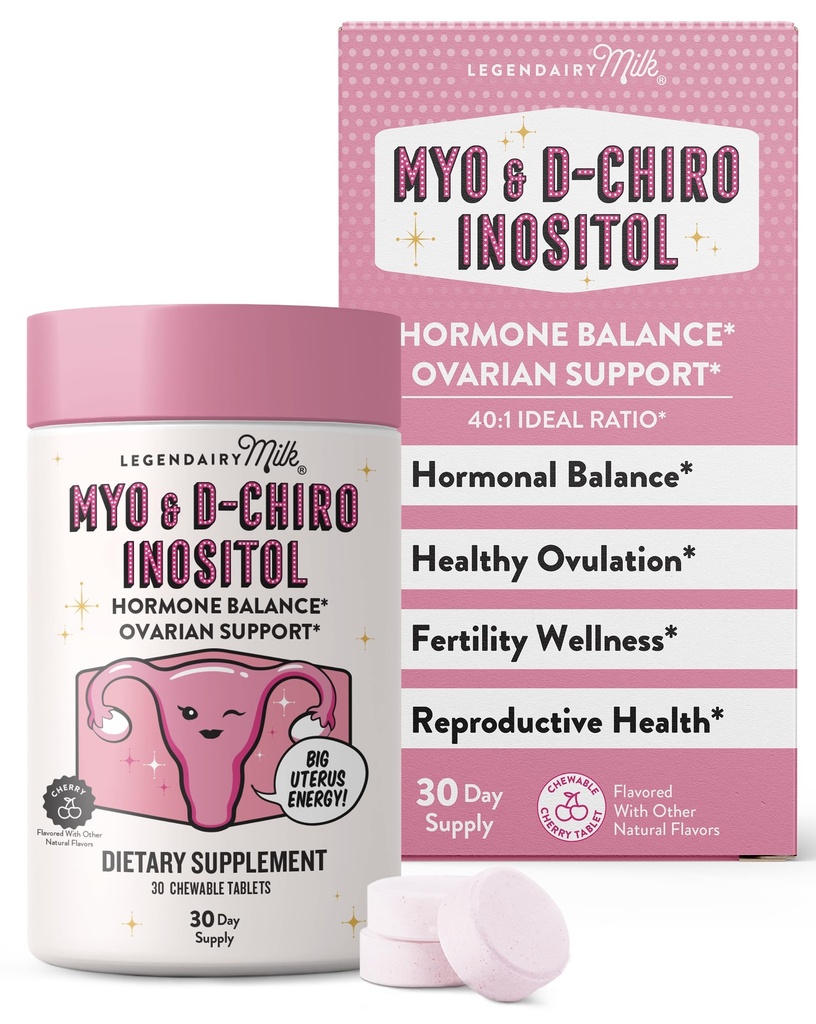 Latte Legendairy Pure Inositol Chewable Tablets - Myo-Inositol & D-Chiro supplemento per l'equilibrio ormonale & supporto fertilità - Ideale 40:1 Ratio - 30 giorni di alimentazione