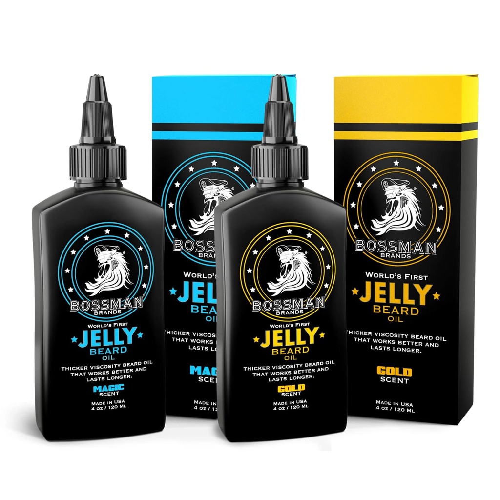 Kit di gelatina dell'olio del cuscinetto del Bossman (2 Punti) - Morbidificatore di crescita del cuscinetto, Gel di lozione del idratante con ingredienti naturali - Prodotto di crescita del cuscinetto (Magic & Gold Scents)