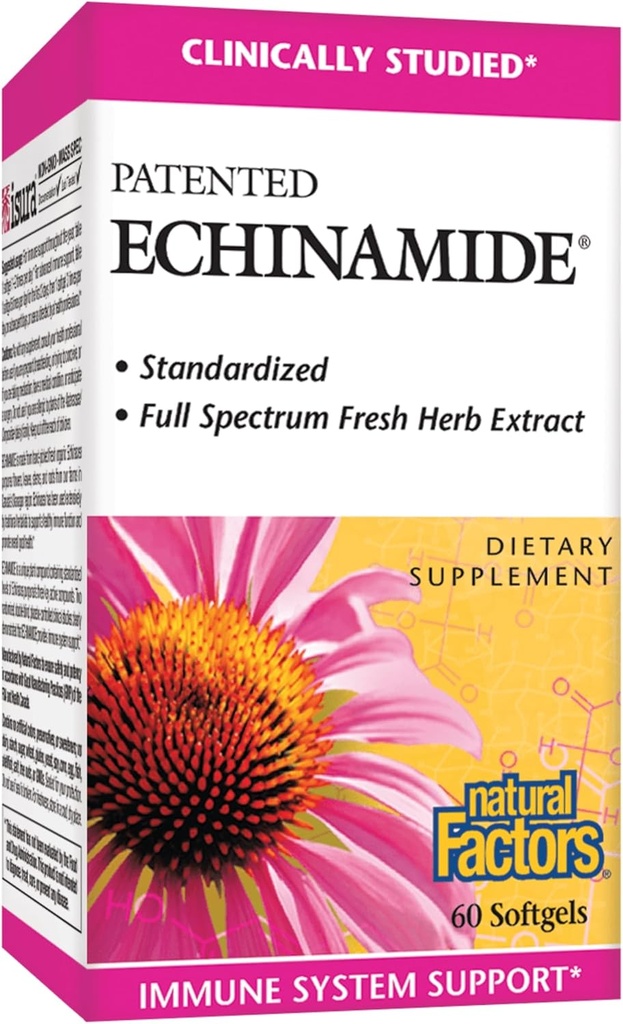 Fattori naturali, Echinamide, Supplemento Echinacea per il supporto immunitario e benessere, 60 Softgels
