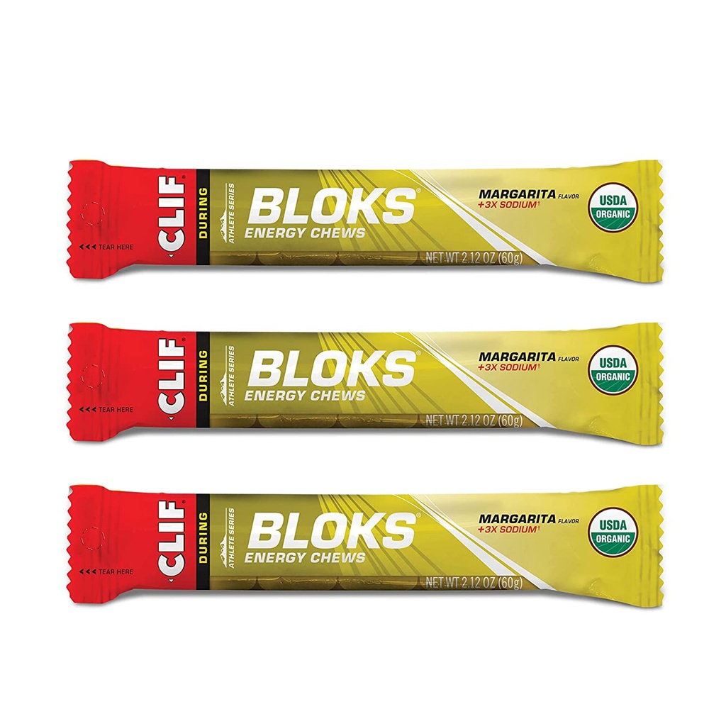 CLIF BLOKS - Cuciture energetiche - Margarita con sale 3X Sodio per elettroliti aggiunti - Non OGM - Cibo basato sulle piante - Spuntino veloce per il ciclismo e l'allenamento (2.1 Ounce Packet, 3 Count)