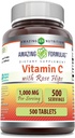 Incredibile formula vitamina C con Rose HIPS Supplemento | 1000 Mg | Compresse | Non-GMO | Gluten Free | Made in USA (500 Count)