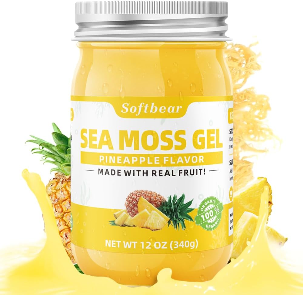 Softbear Sea Moss Gel Ananas aromatizzata 12 OZ - Wildcrafted Irish Sea Moss Gel Organic Raw 92 Minerals and Vitamins Non-GMO Gluten-Free Vegan Supplements Immune Thyroid Digestive Support