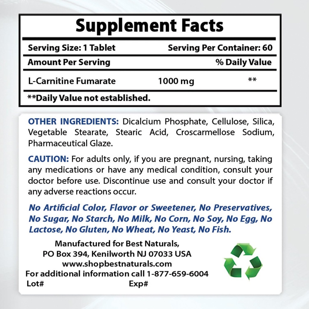 I migliori naturali L-Carnitina 1000mg & L-Glutamina 1000mg