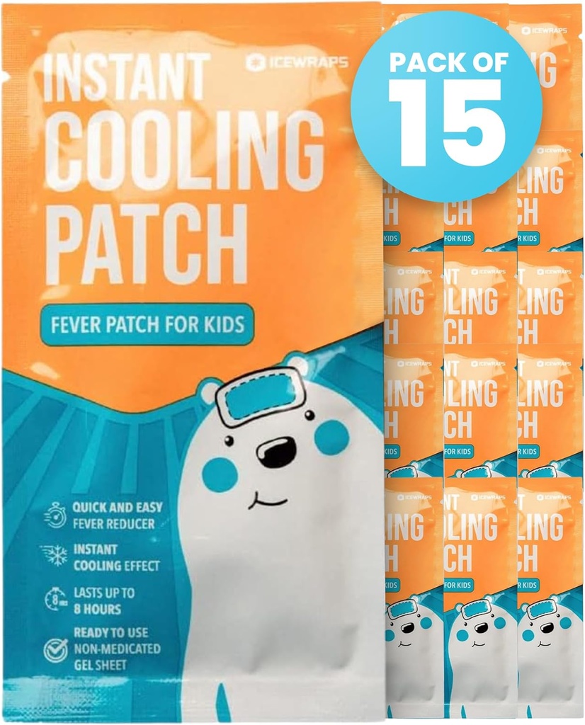 ICEWRAPS Fever Patch per bambini e adulti | Cold Patches for Migraine, Headache & Fever Relief | Fogli gel per dolore e comfort, Confezione da 15