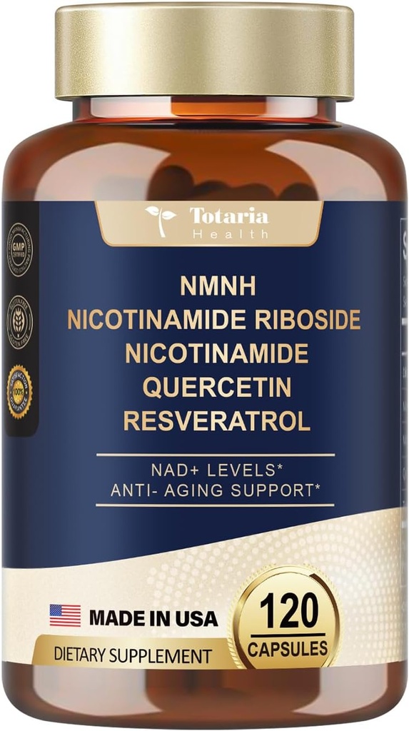 Totaria (1 Confezione) NMNH (Dihydronicotinamide Mononucleotide) Supplemento w/Niacinamide (Vitamina B3), Trans-Resveratrolo, per Anti Aging, Energy, Focus