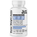 Youth & Tonic Natural Water Weight Away – Erbe Pillole Diuretiche per Bloating, Water Retention & Swelling Support for Women & Men – 60 Caps with Dandelion, Potassium, Green Tea & Apple Cider Vignegar