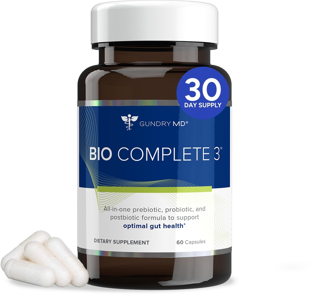 Gundry MD® Bio Completo 3, 3-in-1 Probiotici per la salute del fegato, integratori probiotici per la digestione, supplemento di sostegno Bloating, gas, colture alimentari, livelli di energia, pelle e messa a fuoco, alimentazione di 30 giorni