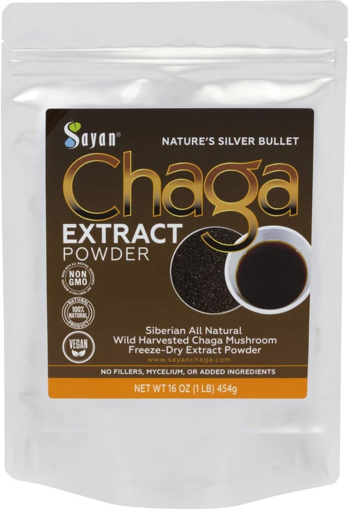 Sayan Chaga Mushroom Extract Powder (1 Lb) – congelare selvatica siberiana seccato - tè antiossidante organico per il supporto immunitario e digestione - messa a fuoco, energia, chiarezza, benessere - No Additivi