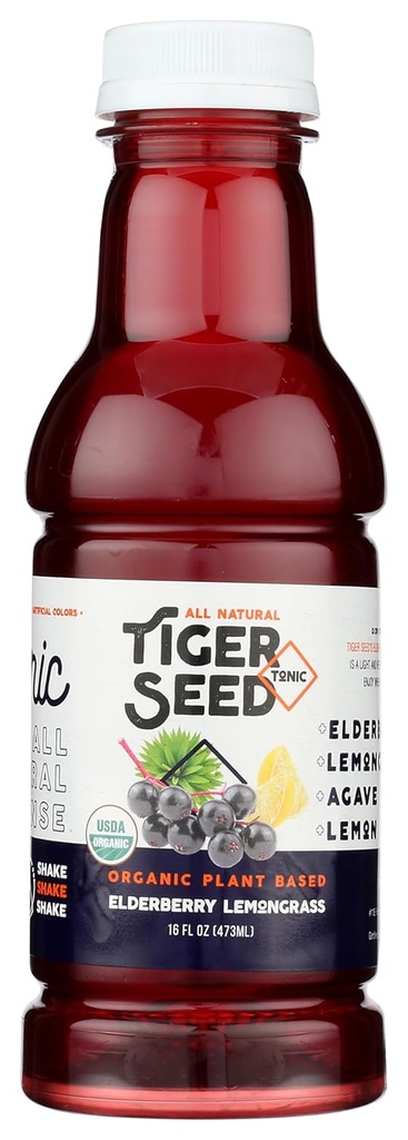 Elderberry Lemongrass - Tigre Seed - Plant Based Hydration & Immune Support - 16 FL OZ Bottiglie (Pack of 9) Organic, Vegan, Kosher, Low-Sugar