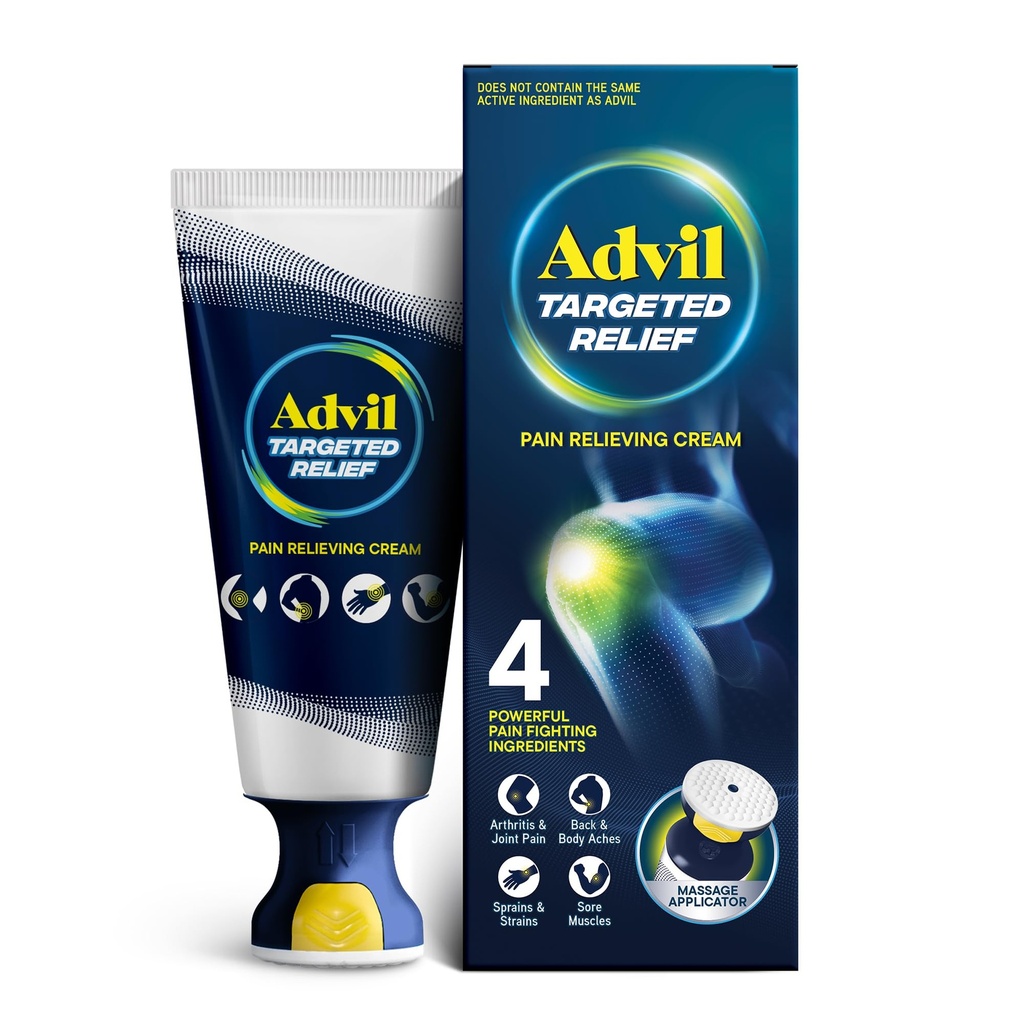 Advil mirato crema di sollievo del dolore del dolore con il applicatore del massaggio, fino a 8 ore di sollievo potente del dolore di artrite minore, dolore comune, dolore alla schiena inferiore e dolore muscolare, 2,5 oz