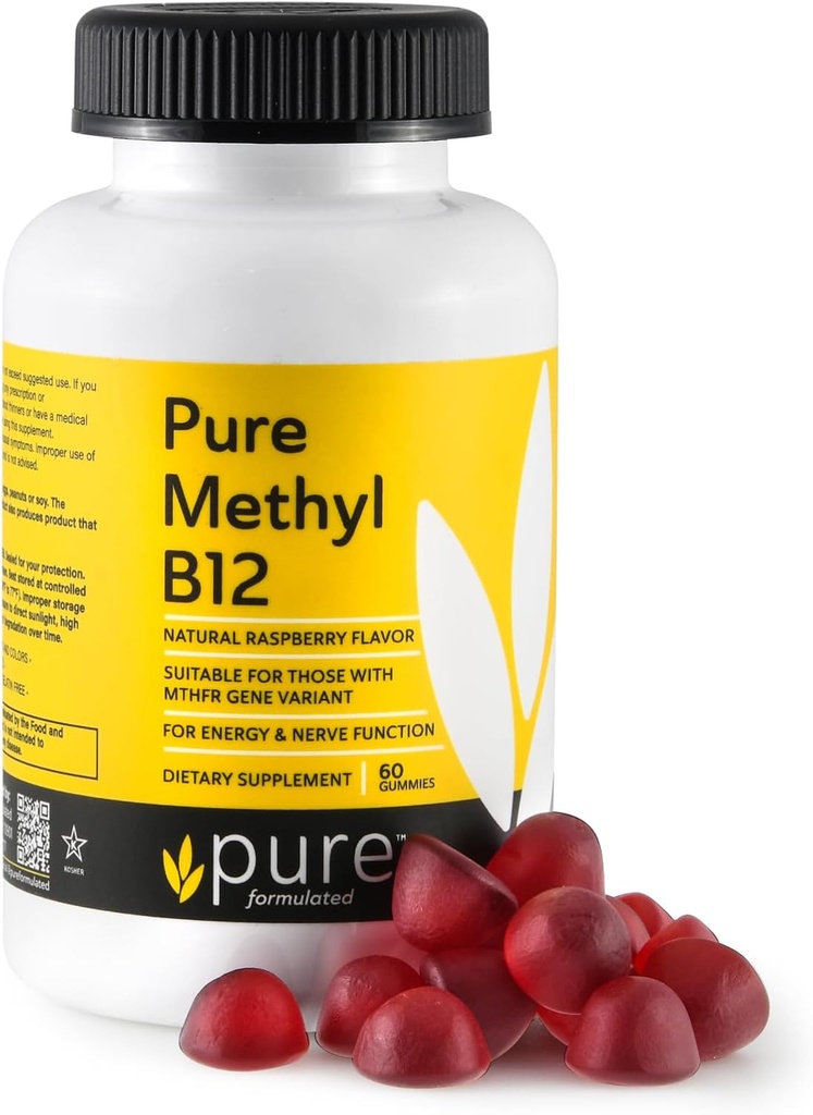 Methyl B12 Vitamin Gummies - Vegan Vitamin B12 Methylcobalamin Gummies per adulti e bambini - Masticabile B-12 gummy per l'energia & Nerve Funzione – senza glutine, senza latticini, Kosher-60 Gummies 1500 mcg