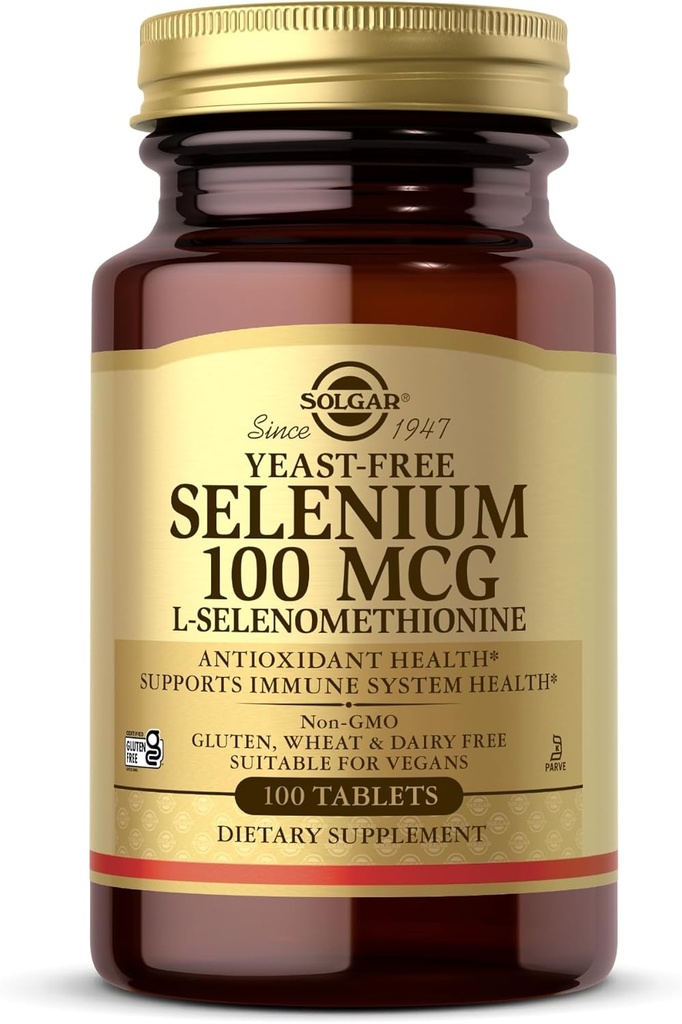 Solgar Yeast-Free Selenium 100 mcg - 100 compresse - Supporta la salute del sistema immunitario e antiossidante - Non OGM, senza glutine, Latticini gratuiti, Kosher - 100 Serve
