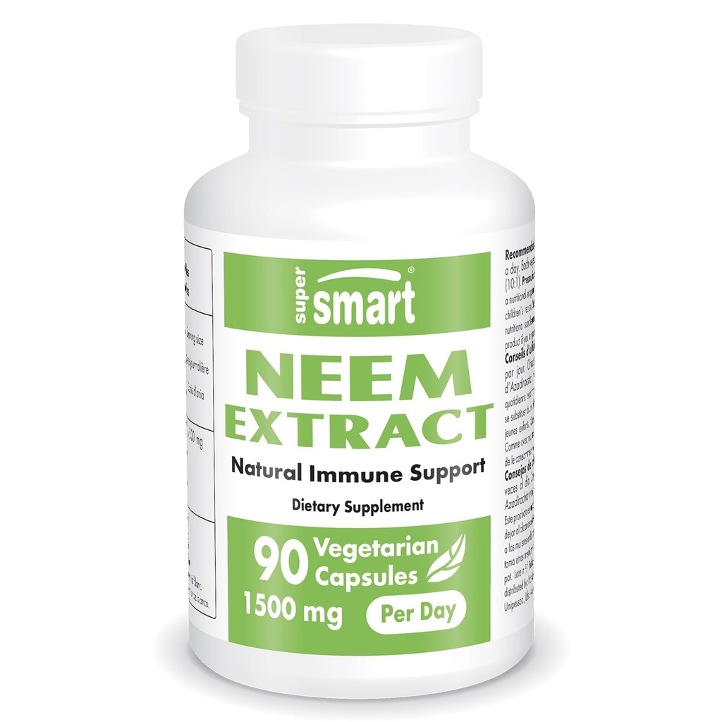Supersmart - Neem Extract 1500mg al giorno - Azadirachta Indica Leaf Oil Extract - Neem Supplement | Non-GMO & Gluten Free - 90 capsule vegetariane