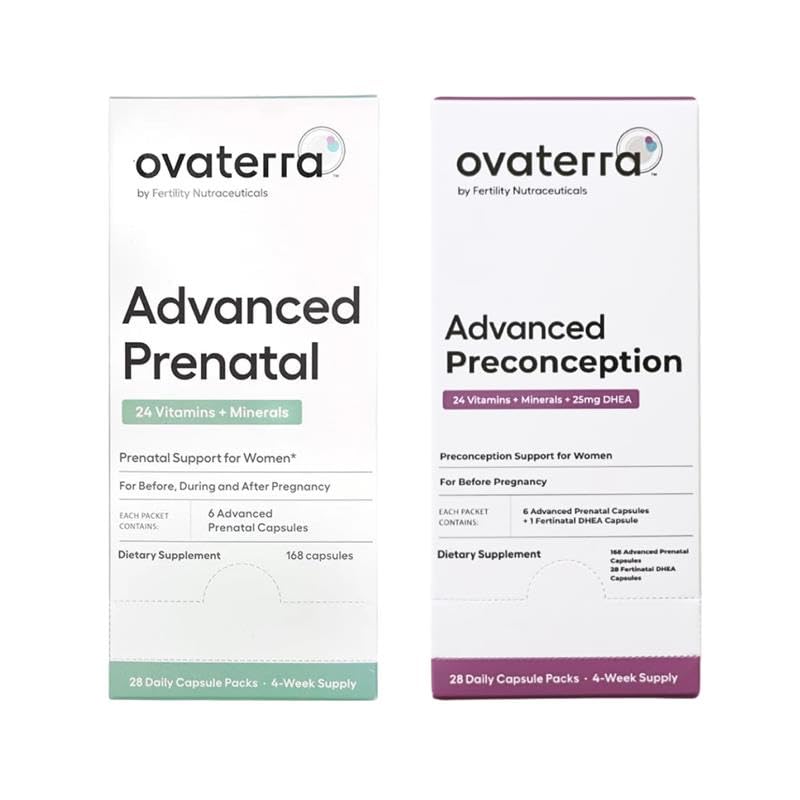 Ovaterra Advanced Prenatal & Preconception Multivitamin Bundle per le donne con DHEA 25mg, Choline 550 mg, Folate (metilfolato) 1.010 mcg, Omega-3 DHA, EPA, Chelated Iron 364 capsule - 28 giorni di alimentazione