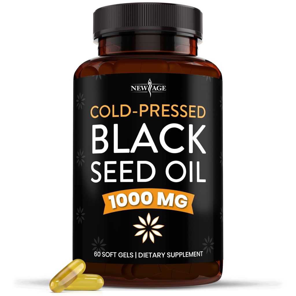 NEW AGE Black Seed Oil Softgel Capsules - Premium Cold-Pressed Nigella Sativa Produrre Pure Black Cumin Seed Oil - Non-GMO & Vegetariano (60 Softgels)
