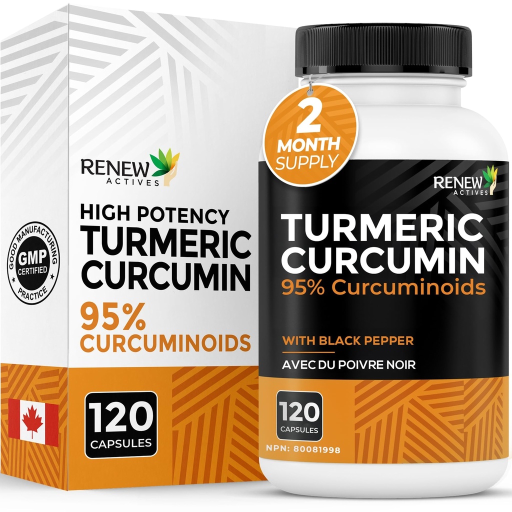 Curcuminoidi di curcuma con pepe nero – 600MG Radice curcuma, 100MG Curcuminoidi per 2 capsule – Supporta la digestione, la salute del fegato, Joint Relief & Mobility – Made in Canada – 120 Capsule