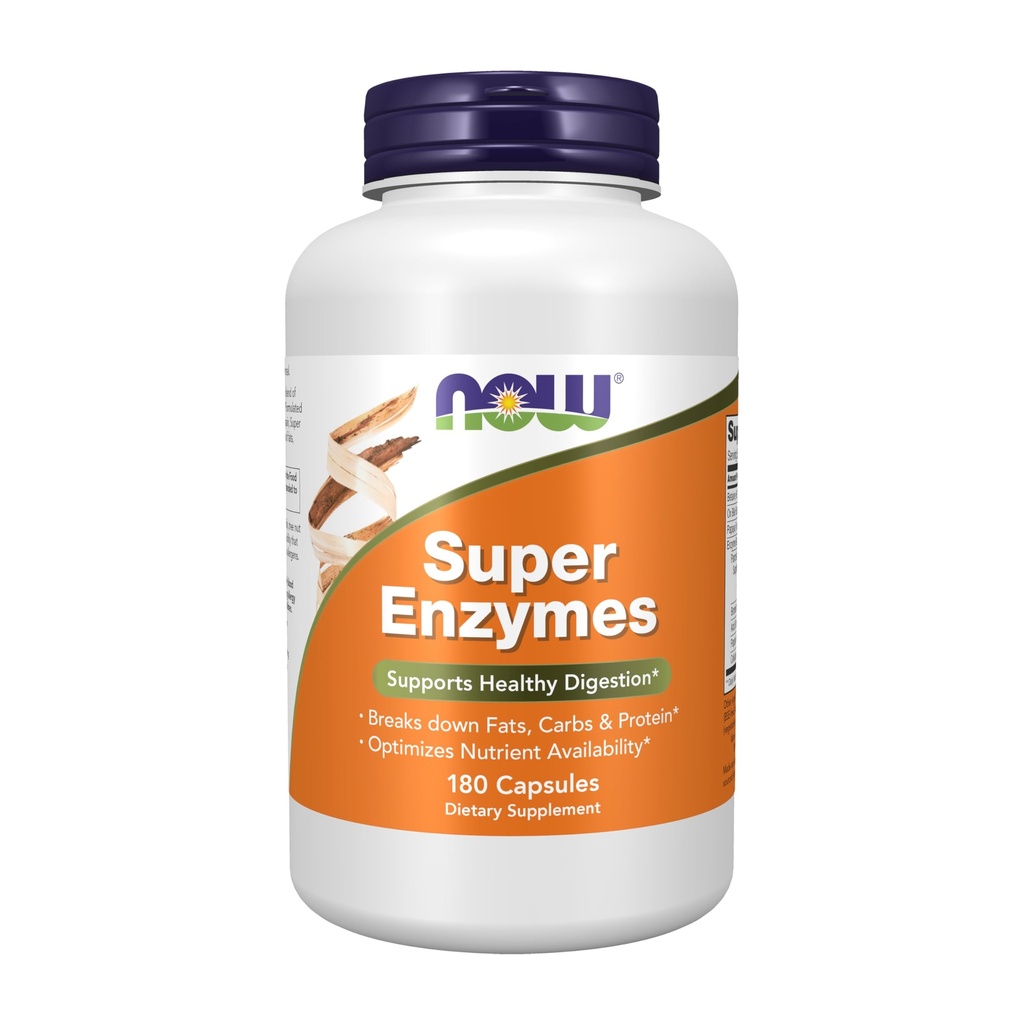 NOW Integratori alimentari, Super Enzimi, Formulato con Bromelain, Ox Bile, Pancreatin e Papain,180 Capsule