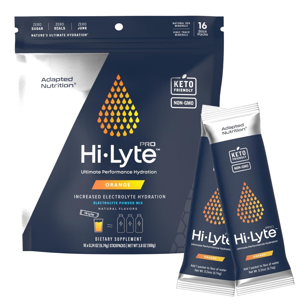 Adattato Nutrition Hi-Lyte Pro Hydration Packets - 16 singoli Bevande | Arancione | Polvere elettrolitica aromatizzata | Carburante senza zucchero, Zero Carb, Calorie Zero