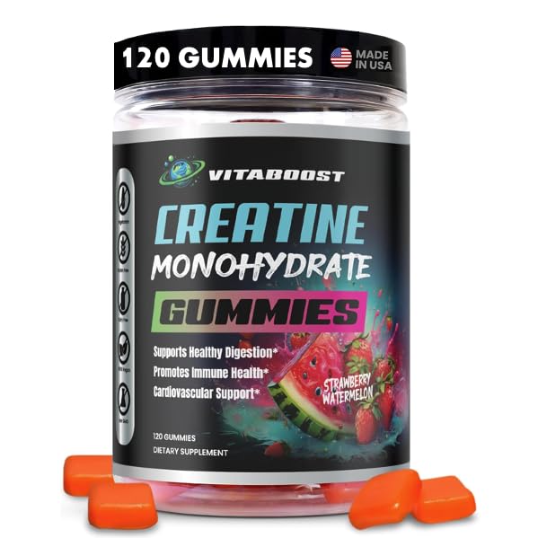 Creatina Gummies 5g- Monoidrato naturale di creatina per uomini e donne- Delizioso anguria di fragole Flavor- Boost resistenza, energia e crescita muscolare- Vegan Pre Workout Gummies- Made in USA