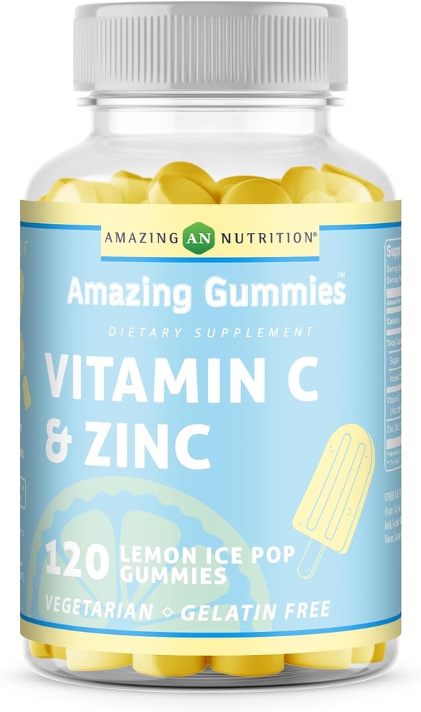 Stupefacente formula vitamina C con supplemento di zinco | Limone ghiaccio pop aroma | 120 gommie