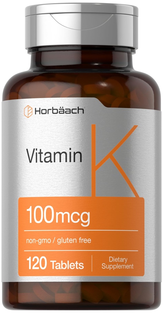 Horbäach Vitamin K Supplemento | 100mcg | 120 compresse | Vegetariano, Non OGM & Gluten