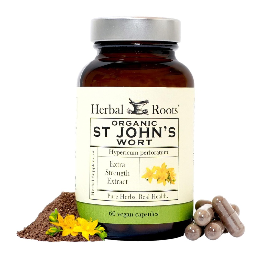 Herbal Roots St Johns Wort Capsule | 450 mg per Serving | Pure St. John Wort with No Binders or Fillers Non OGM | 60 Vegan Capsule