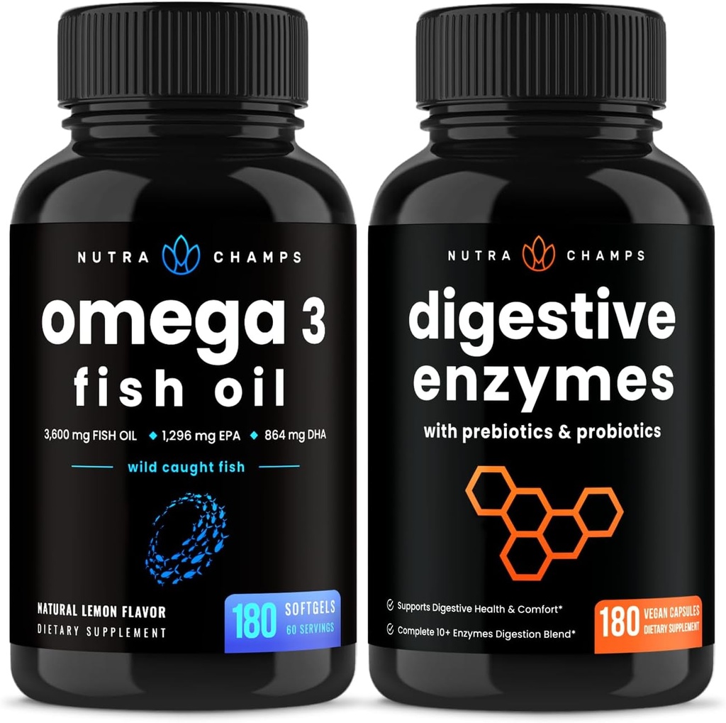 NutraChamps Omega 3 Fish Oil e Enzimi Digestivi 2 Pack Bundle