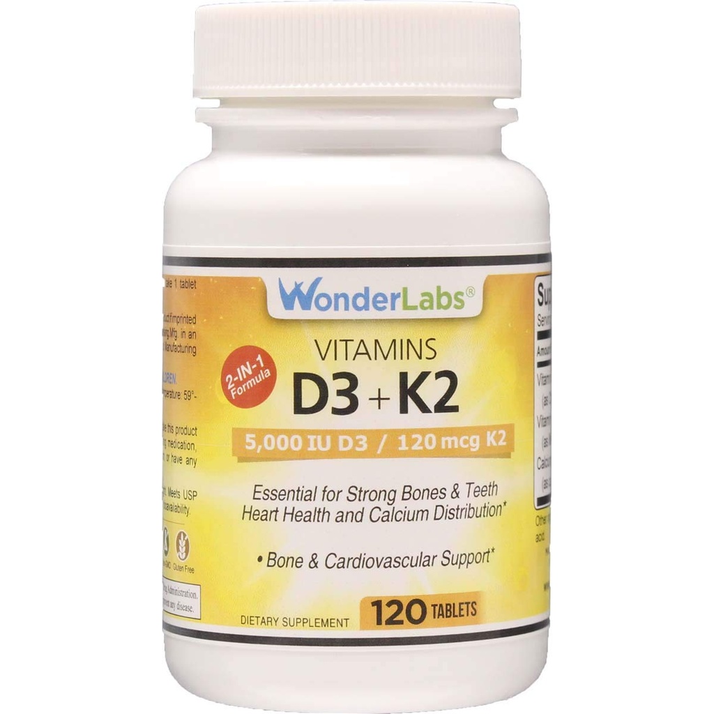 La vitamina D 5000 IU, la vitamina D3 + K2 supporta un sistema immunitario sano, essenziale per le ossa forti, la salute del cuore e la distribuzione del calcio, 120 compresse