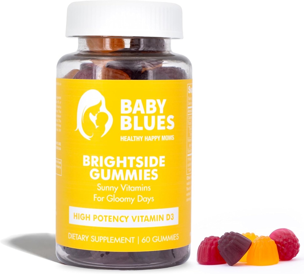 Baby Blues Brightside Vitamin D3 Gummies – High Potency Immune, Mood & Bone Support – Peach Mango Strawberry – Postnatal Vegan Supplement per le mamme – Non-GMO, Gelatin-Free