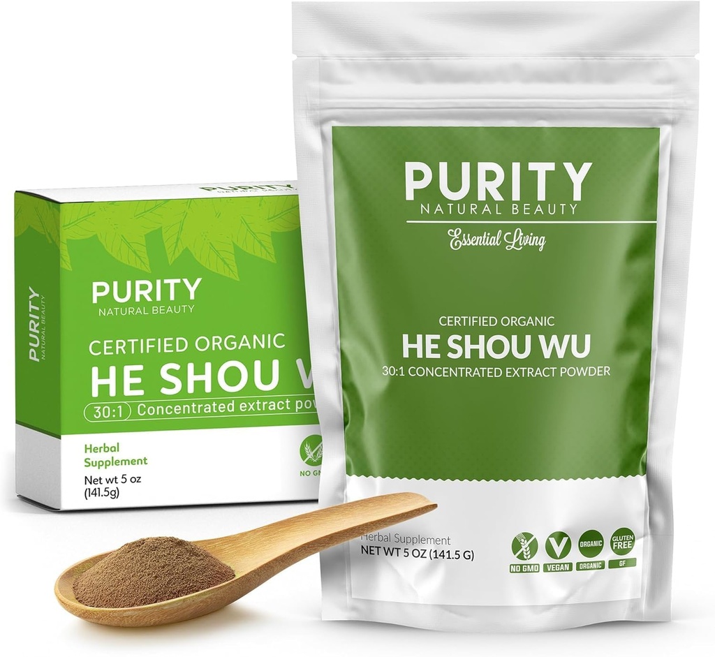Certificato Organico He Shou Wu - Grande borsa 5oz di 30:1 concentrato-Fo-ti - Estratto di Foti Organico- Fo ti He Shou Wu Organic-Plus gratis Bamboo Spoon