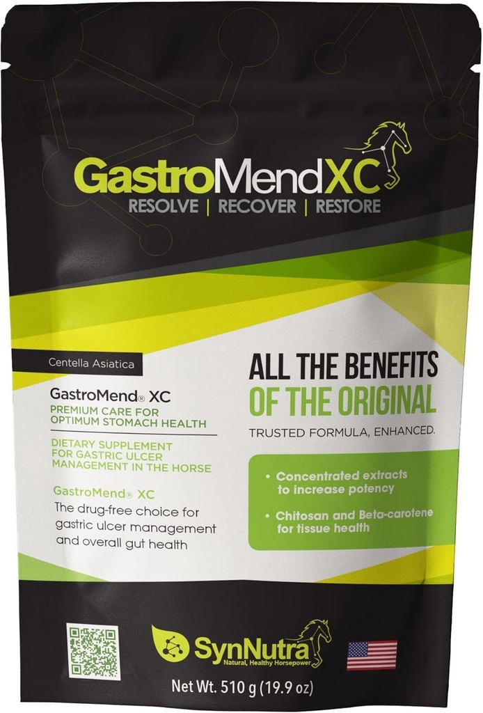 GastroMend XC, 100% Natural Equine Stomach Health for Horses, Promuove la guarigione e la prevenzione di gastrici Ulcri, Altamente Potente & Efficace, Supporta la salute gastrica e Hindgut, 30 Serve, Made in USA