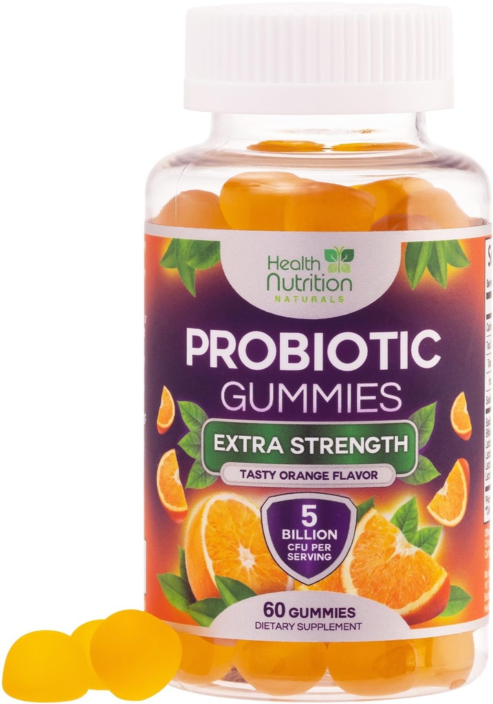 Probiotic Gummies 5 miliardi di CFU - Strains Probiotici Diverse per la salute digestiva & Gut Support Gummy per le donne, gli uomini, & bambini, supplemento di probiotici giornalieri per il supporto immunitario, non OGM, Vegan, 60 Gummies