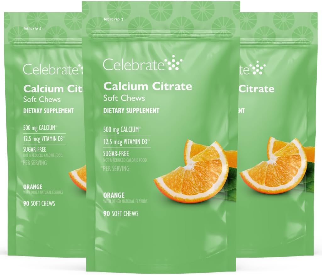Celebrare Vitamine Bariatric 500mg Calcium Citrate Soft Chews con 500 IU Vitamin D3 – Essenziale per Gastric Bypass Pazienti & Bone Salute - Zucchero & Gluten Free, Arancione (270 Chews)