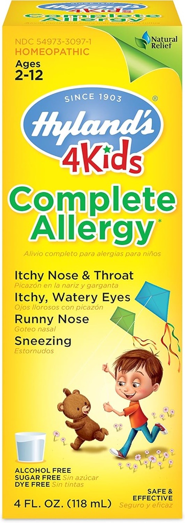 Hyland's Kids Allergy Medicine di 4Kids Non Drowsy Bambini Sciroppo di Allergia Completa Sirucca di Allergia Sicuro e Naturale per Imballaggio Indoor Outdoor Vary, Un colore, 4 Fl Oz