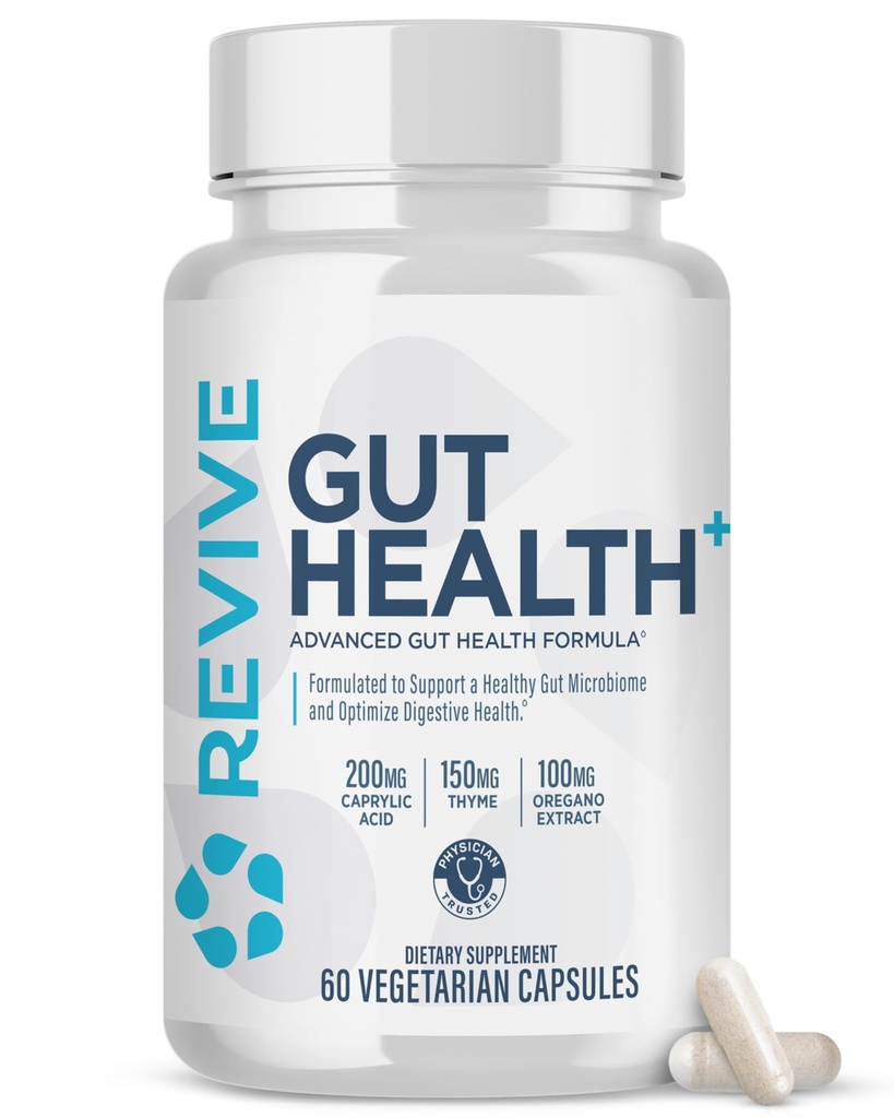 Revive MD Gut Salute Integratori per Uomini e Donne - Daily Gut Repair & Digestive Health Support Formula con Thyme, Oregano & Milk Thistle - Vegan-Friendly, Gluten-Free - 60 Capsule Vegetariani
