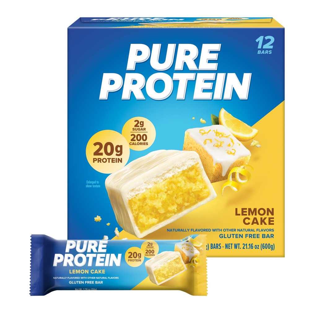 Pure Protein Bars, High Protein, Spuntini Nutritious per sostenere l'energia, Basso zucchero, Torta di limone, 1,76 oz, 12 conte (Pack of 1) (Packaging May Vary)