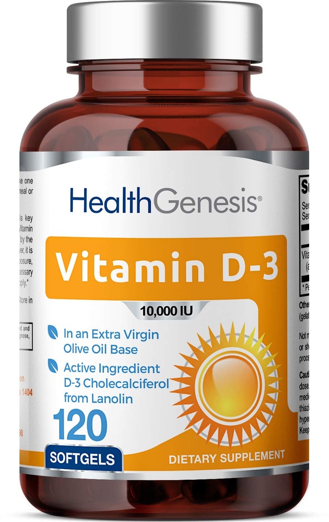 Vitamina D-3 10000 IU 120 Softgels - Alta potenza in Olio Extra Vergine di Oliva Soy-Free Supporti Forte Bones Salute Immune