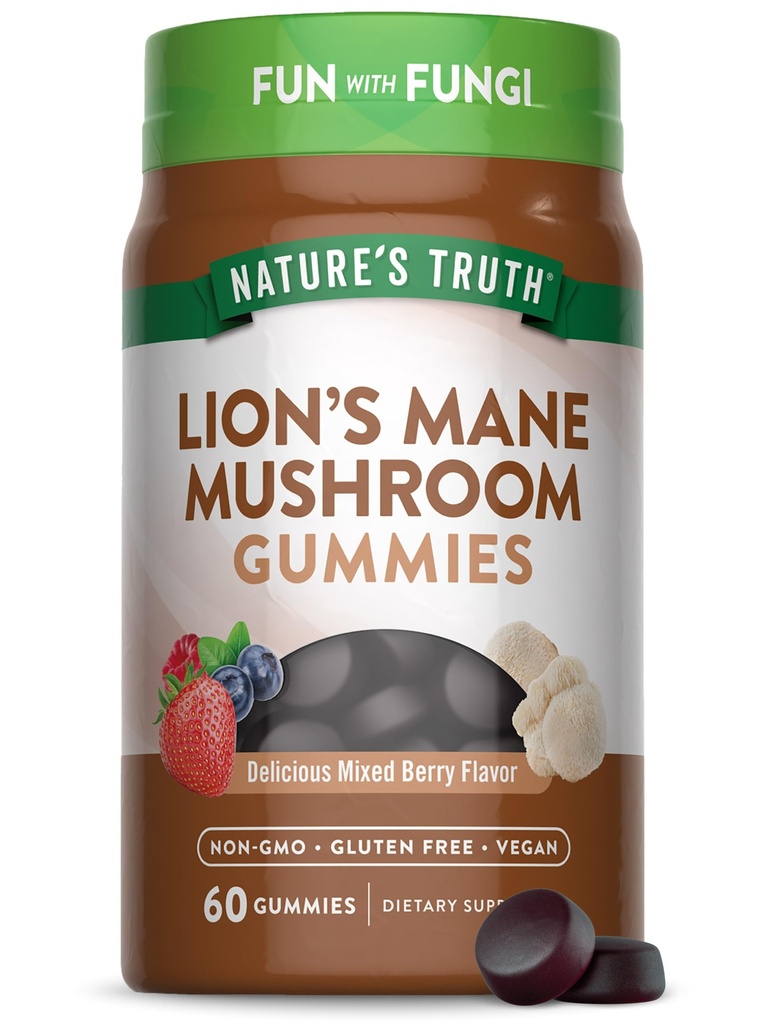 Mane Gummies del leone della verità della natura per gli adulti | 60 conte | Frumento misto di bacche | Vegan, Non OGM, & Gluten