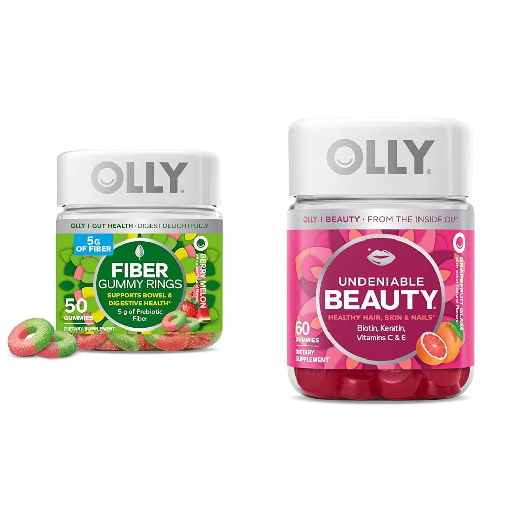Anelli della pancia della fibra di OLLY, fibra prebiotica 5g, FOS (Fructo-oligosaccharides), Supporto digestivo & pancia di bellezza innegabile, per capelli, pelle, unghie, biotina, vitamina C, cheratina, supplemento masticabile