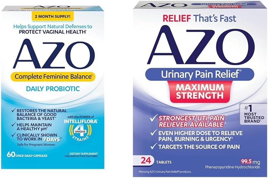 AZO Complete Feminine Balance Daily Probiotics for Women, clinicamente dimostrato di aiutare a proteggere la salute vaginale e il dolore urinario Relief massima resistenza | Fast Relief del dolore UTI, Burning & Urgency